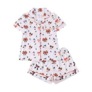 halloween printed lapel short sleeve and short pajama set customized pinstar