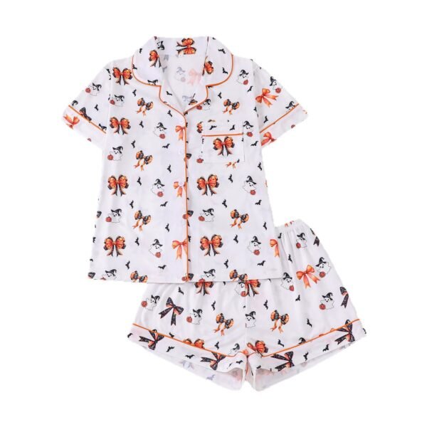 halloween printed lapel short sleeve and short pajama set customized pinstar