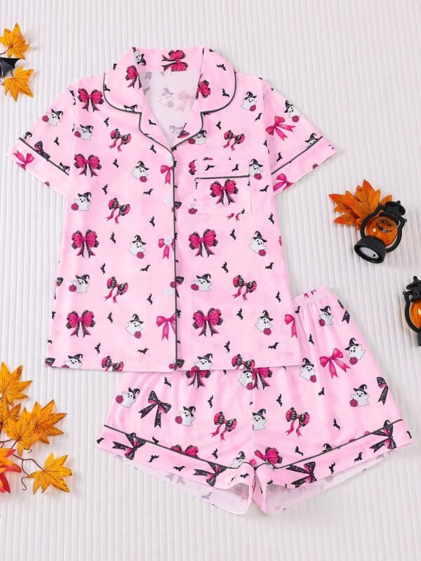 halloween printed lapel short sleeve and short pajama set customized pinstar