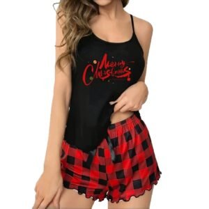 christmas printed camisole with cuffed shorts casual loungewear set customized pinstar
