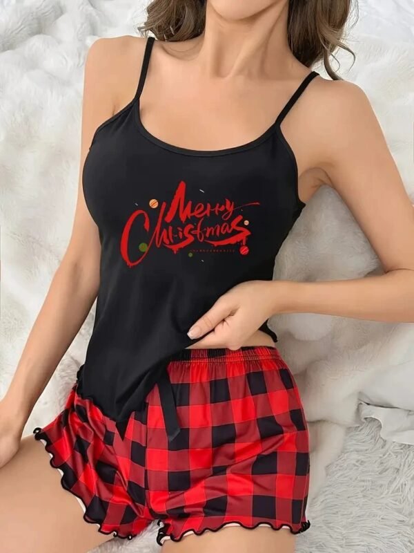 christmas printed camisole with cuffed shorts casual loungewear set customized pinstar
