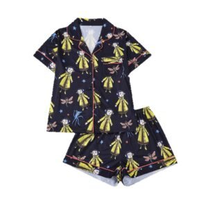 halloween printed lapel short sleeve shorts women pajama sets customized pinstar