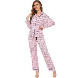 100%viscose long sleeve and long pant two piece pajamas customized pinstar