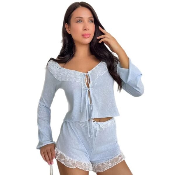 silk like cotton breathable and comfortable women's long sleeve and short pants pajamas