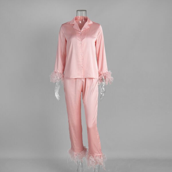 feather like ice silk long sleeve and long pant pajama set customized