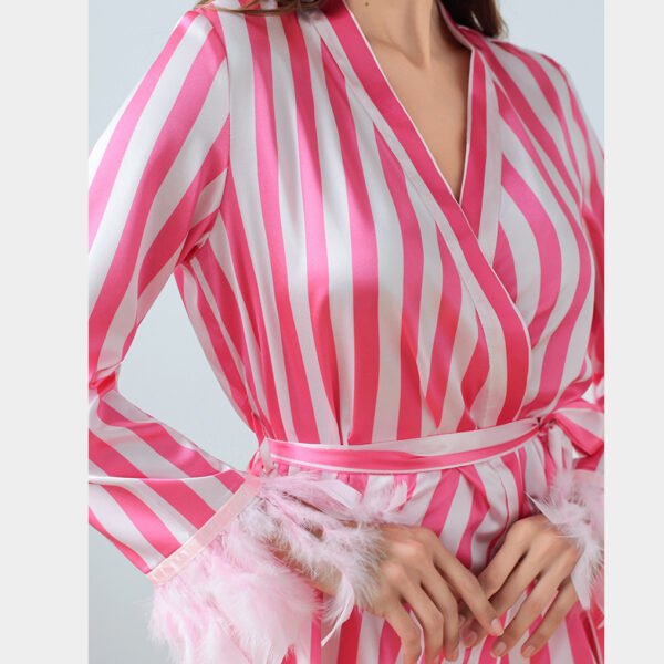 women feather trim christmas pjs set silk long sleeve pajamas cunstomized pinstar