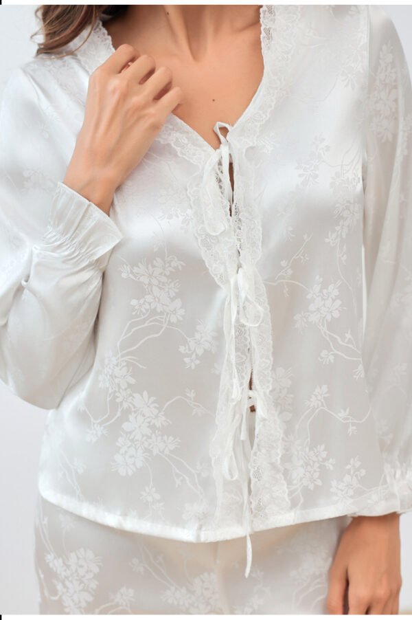 women's lace trim satin pajama sets 2 piece sleepwear long sleeve top with pants customized