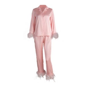 feather like ice silk long sleeve and long pant pajama set customized
