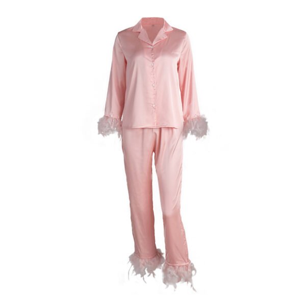 feather like ice silk long sleeve and long pant pajama set customized