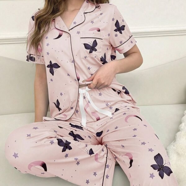 butterfly printed cotton short sleeve sets can be customized pinstar