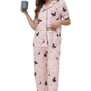 butterfly printed cotton short sleeve sets can be customized pinstar