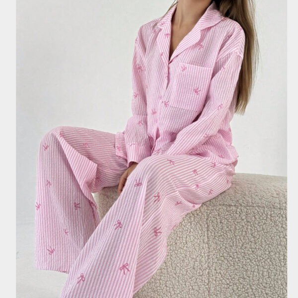 new red & white striped printed shirt & pants home & casual 2pcs outfit customized pinstar