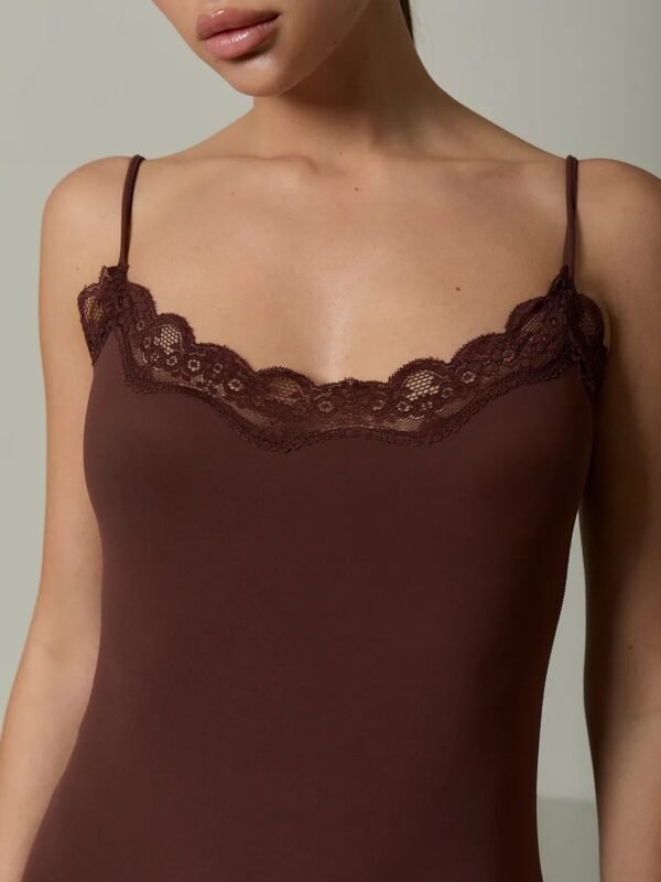 lace trimmed one piece with adjustable shoulder straps pinstar pajama