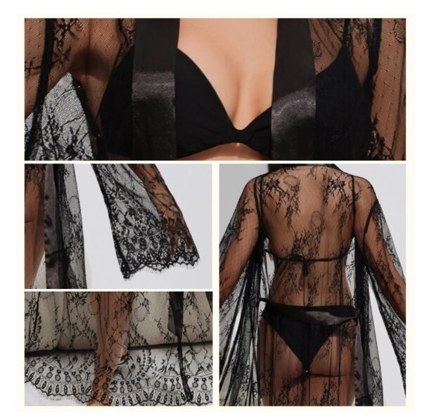 women sexy open front beach cover up see through lace kimono cardigan beach dress
