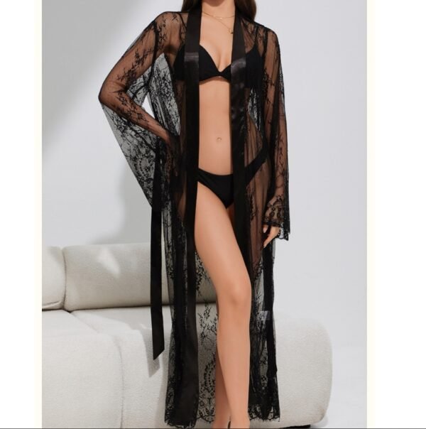 women sexy open front beach cover up see through lace kimono cardigan beach dress